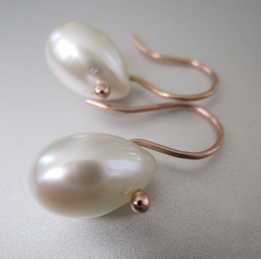 Pearl and Solid 14k Rose Gold Drop Earrings