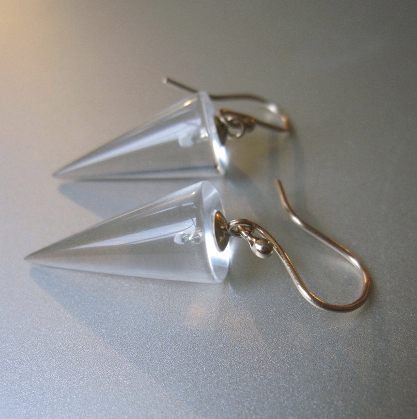 Quartz Crystal Cone Drops Solid 14k Gold Earrings