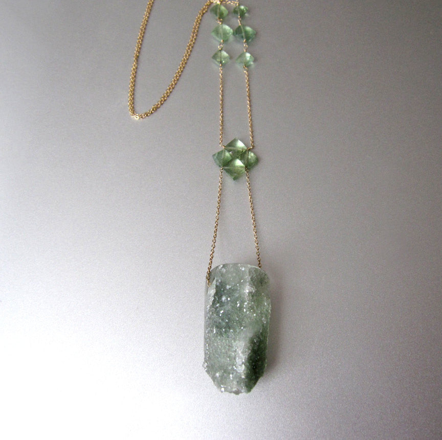 chlorite drusy crystal drop emerald solid 14k gold necklace 