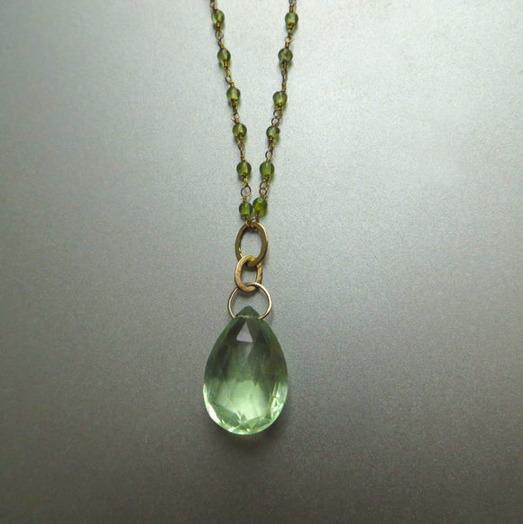 Peridot and Green Beryl Solid 14k Gold Necklace
