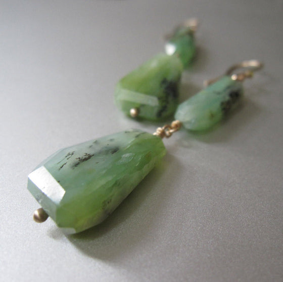 Green Dendritic Opal Double Drops Solid 14k Gold Earrings