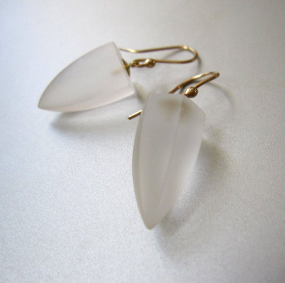 Frosted Quartz Crystal Drops Solid 14k Gold Earrings