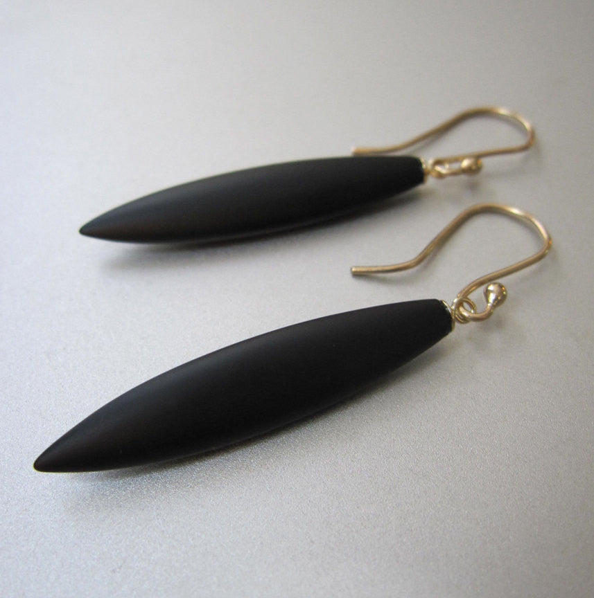 Frosted Black Onyx Spears Solid 14k Gold Earrings