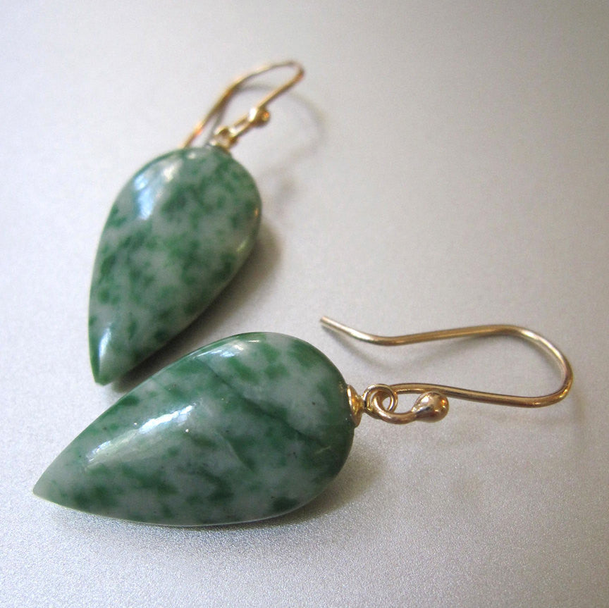 Green Russian Amazonite Inverted Drops Solid 14k Yellow Gold Earrings