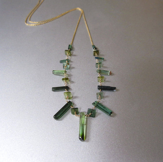 Green Tourmaline Crystal Solid 14k Gold Necklace