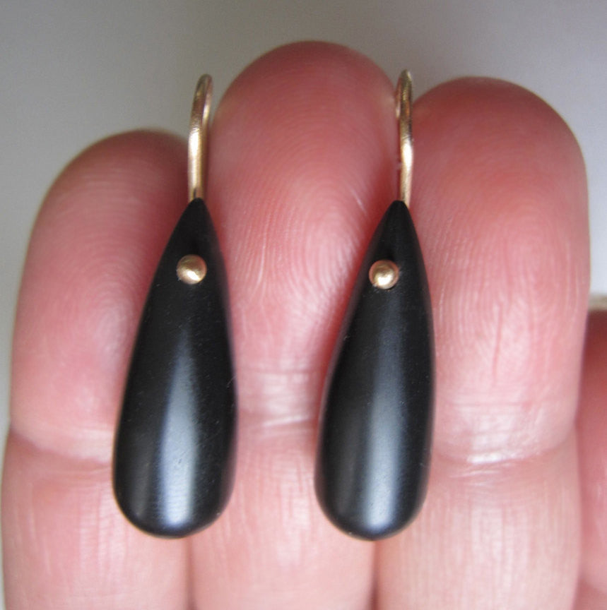 Frosted Black Onyx Drops Solid 14k Gold Earrings