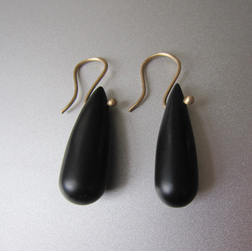 Frosted Black Onyx Drops Solid 14k Gold Earrings