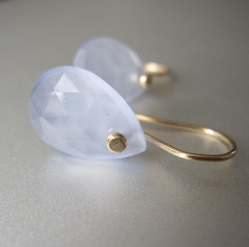 Blue Chalcedony Drops Solid 14k Gold Earrings