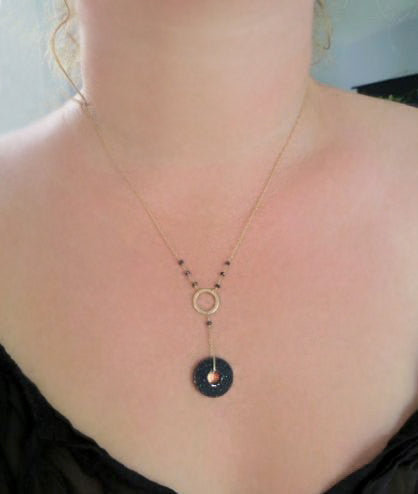 black agate drusy and spinel solid 14k gold necklace5