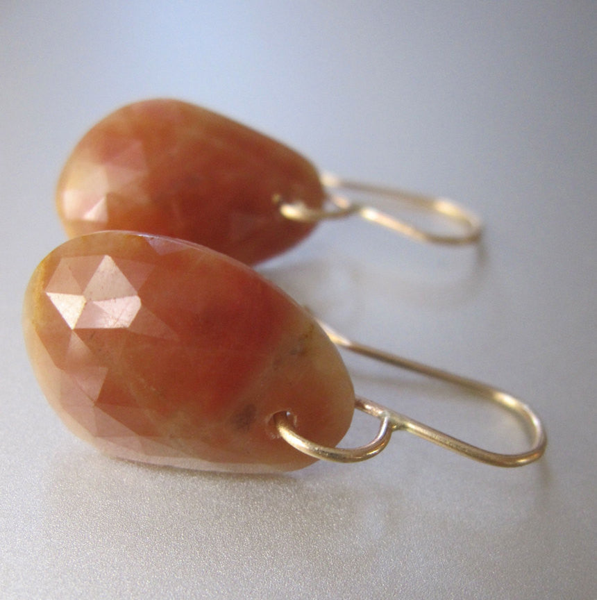 Orange Sapphire Rose Cut Drops Solid 14k Gold Earrings