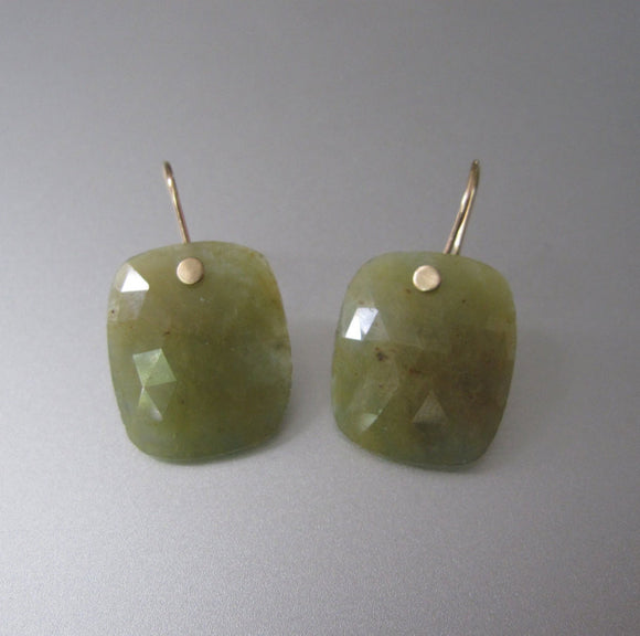 Green Sapphire Rose Cut Drops Solid 14k Gold Earrings