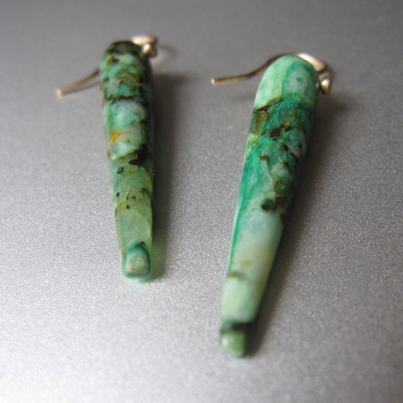 Long Inverted Chrysocolla Drops Solid 14k Gold Earrings