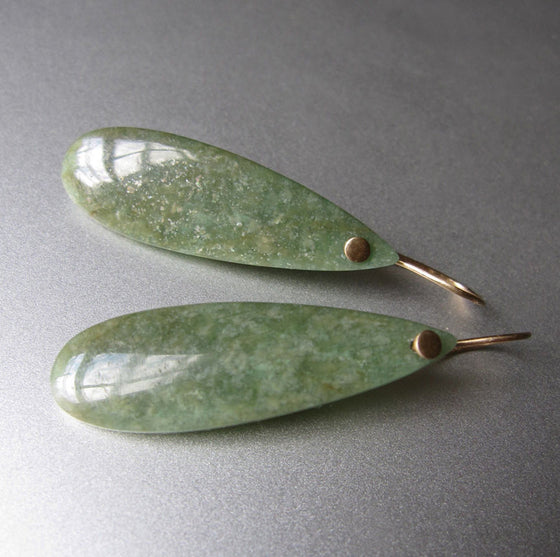 Green Amazonite Drops Solid 14k Gold Earrings