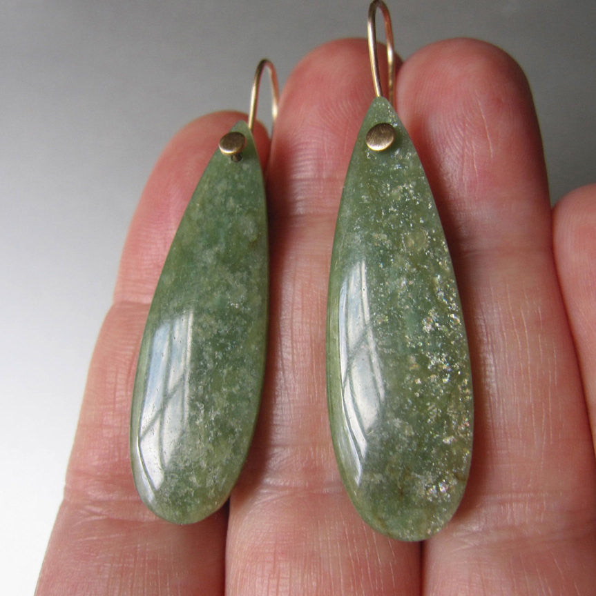 Green Amazonite Drops Solid 14k Gold Earrings