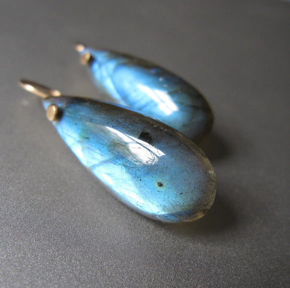 Long Blue Labradorite Drops Solid 14k Gold Earrings