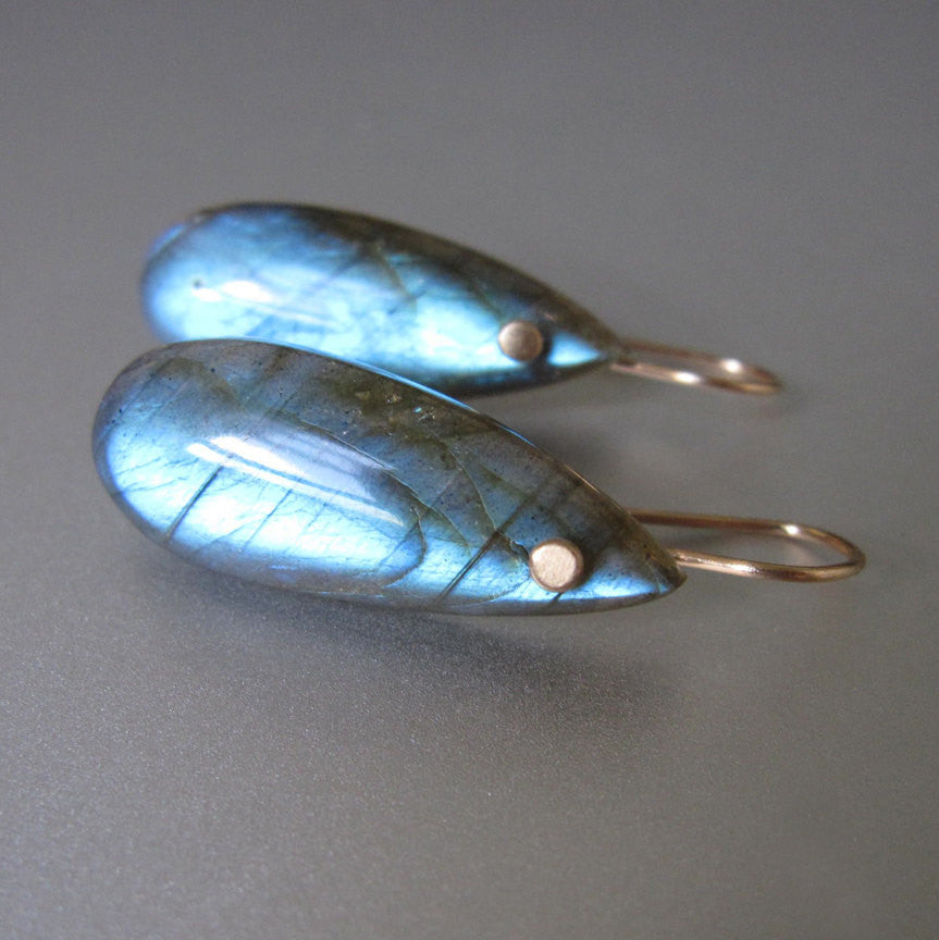 Long Blue Labradorite Drops Solid 14k Gold Earrings