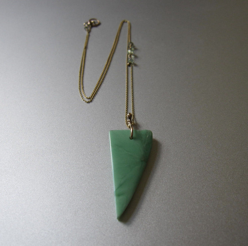 Green Variscite Shark Tooth and Chrysoberyl Solid 14k Gold Necklace