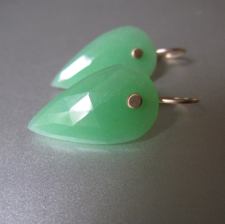 Inverted Rose Cut Chrysoprase Drops Solid 14k Gold Earrings