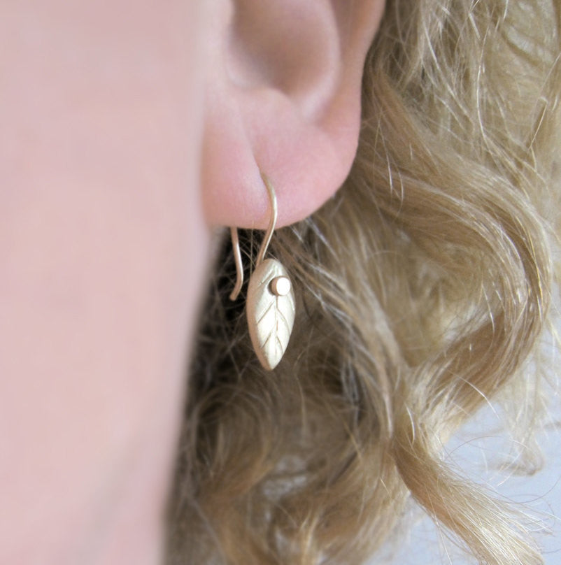 Leaf Drops Solid 14k Gold Earrings