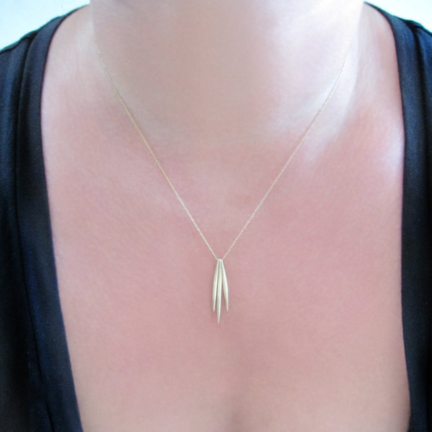 Solid 14k Gold Three Spike Necklace
