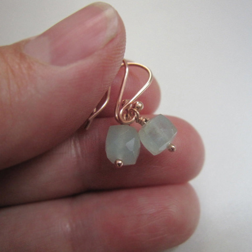 small aquamarine cube drops solid 14k rose gold earrings5