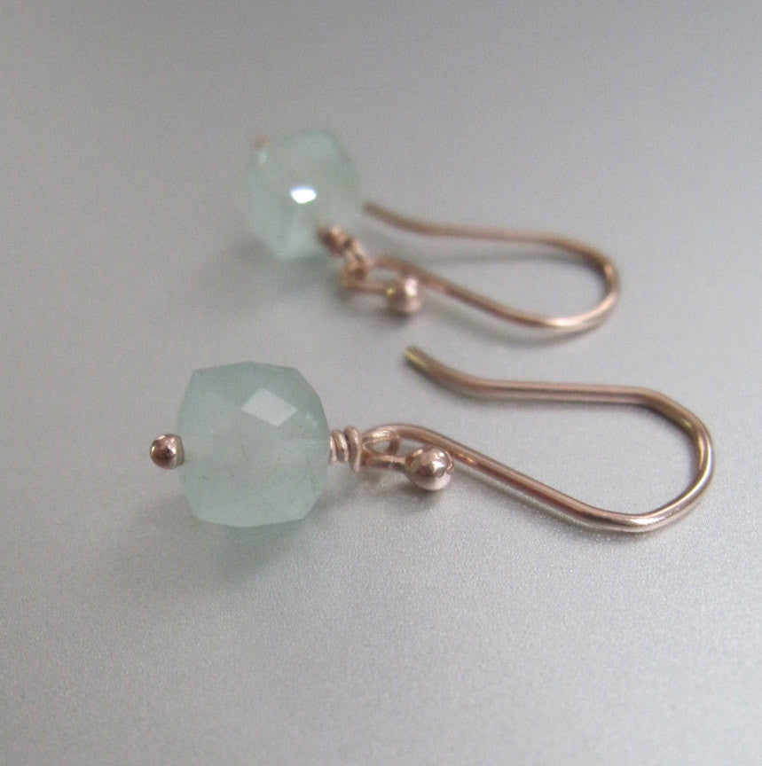 small aquamarine cube drops solid 14k rose gold earrings