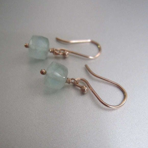 small aquamarine cube drops solid 14k rose gold earrings