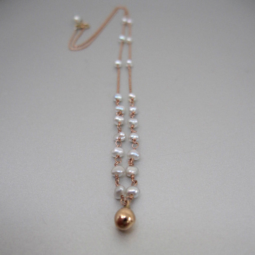 Keshi Seed Pearl Solid 14k Rose Gold Drop Necklace