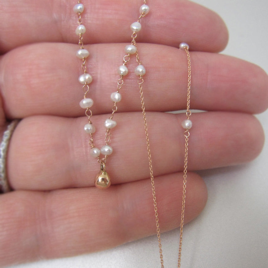 Keshi Seed Pearl Solid 14k Rose Gold Drop Necklace