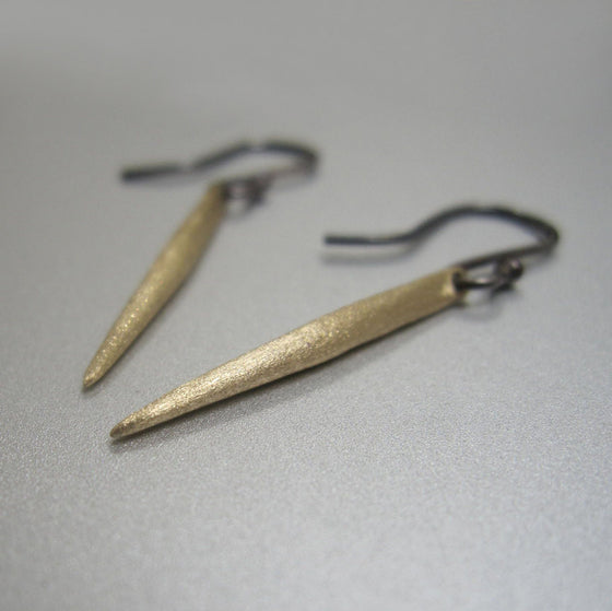 Solid Sanded 14k Gold Spike Earrings Antiqued Sterling Earwires