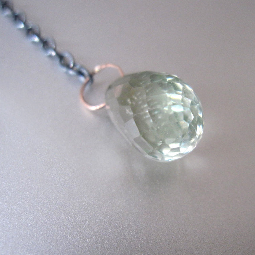 Green Quartz Drop Solid 14k Rose Gold and Sterling Silver Toggle Necklace