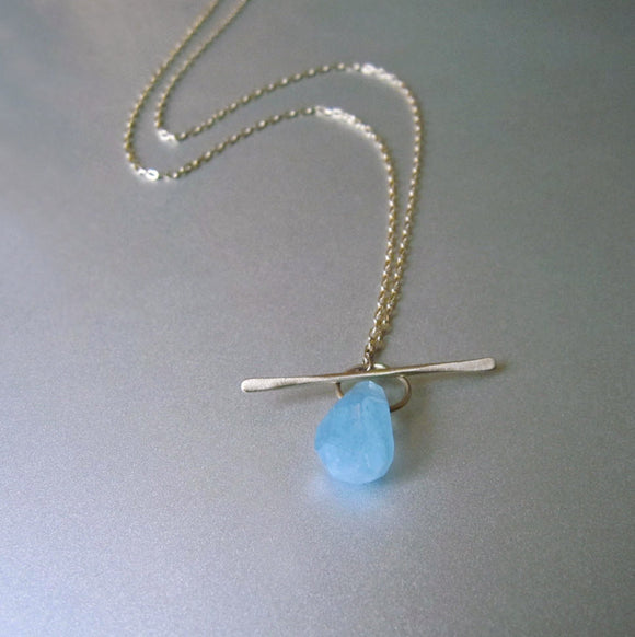aquamarine drop solid 14k gold lariat toggle necklace