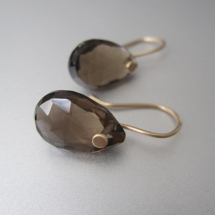 Rose Cut Smoky Quartz Drops Solid 14k Gold Earrings