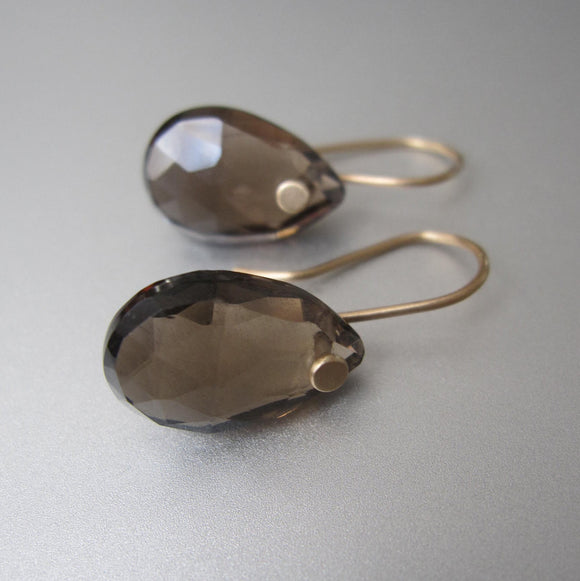 Rose Cut Smoky Quartz Drops Solid 14k Gold Earrings